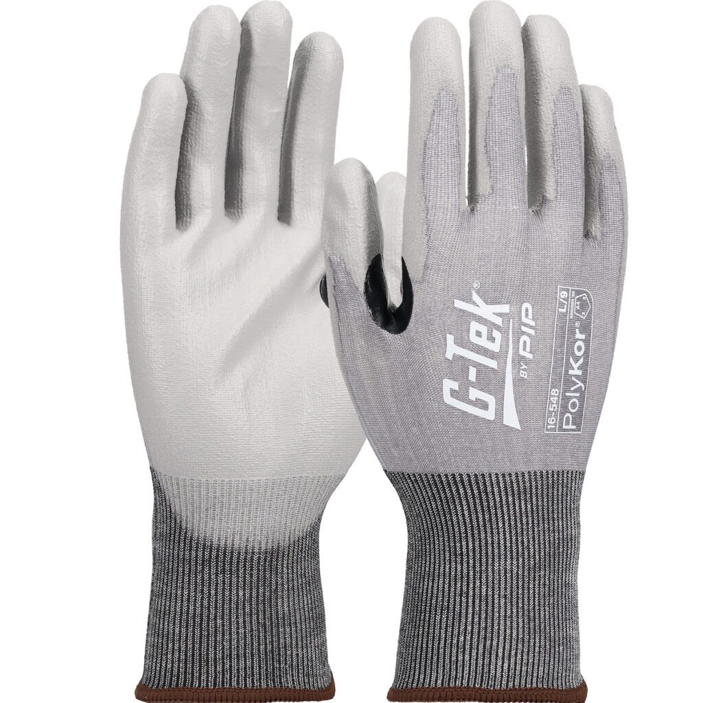 PIP G-Tek® PolyKor® Seamless Knit A4 PolyKor® Blended Glove with Polyurethane Coated Flat Grip on Palm & Fingers - 18 Gauge - Touchscreen