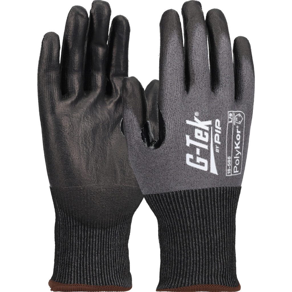 PIP G-Tek® PolyKor® Seamless Knit A6 PolyKor® Blended Glove with Polyurethane Coated Flat Grip on Palm & Fingers - 18 Gauge - Touchscreen