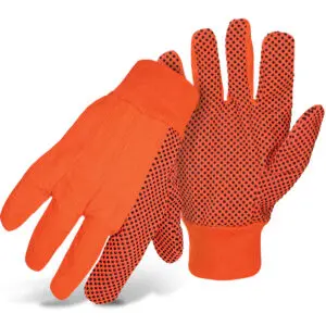 PIP® Fluorescent Corded Canvas Glove with PVC Dotted Grip on Palm, Thumb and Index Finger - 10 oz. Double Palm