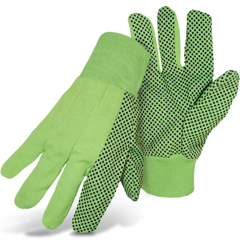 PIP® Fluorescent Corded Canvas Glove with PVC Dotted Grip on Palm, Thumb and Index Finger - 10 oz. Single Palm