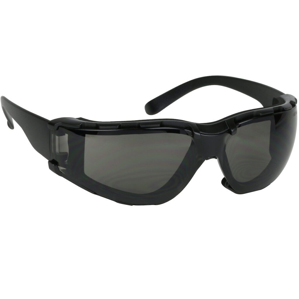 PIP Bouton® Optical Zenon Z11sm™ Foam Rimless Safety Glasses with Black Temple, Gray Lens, Foam Padding and Anti-Scratch / Anti-Fog Coating