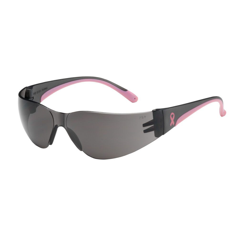 PIP Bouton® Optical Eva® Petite Rimless Safety Glasses with Gray / Pink Temple, Gray Lens and Anti-Scratch Coating
