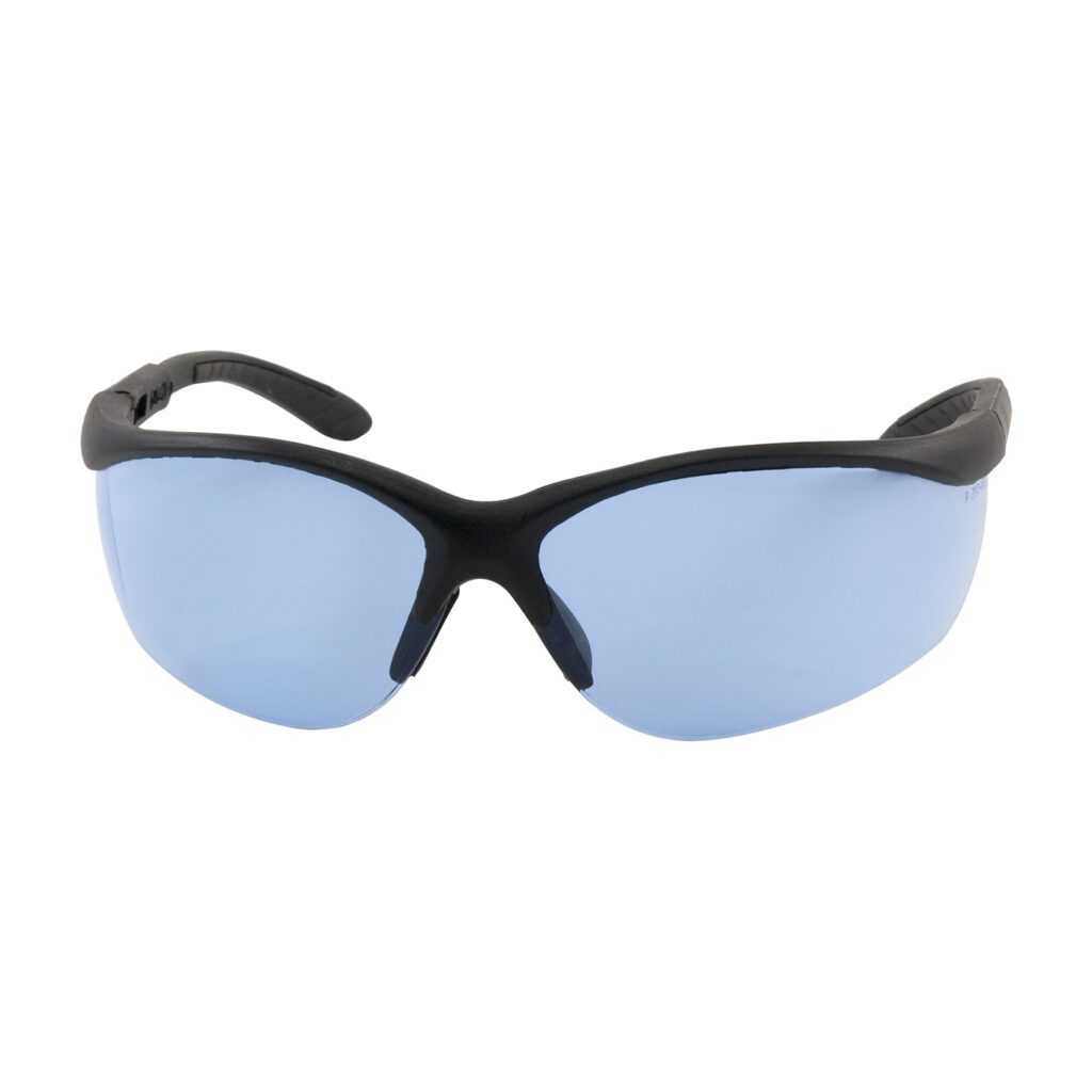 PIP Bouton® Optical Hi-Voltage AC™ Semi-Rimless Safety Glasses with Black Frame, Light Blue Lens and Anti-Scratch Coatin