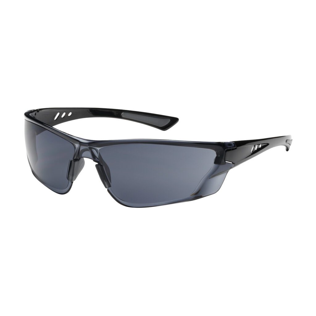 PIP Bouton® Optical Recon™ Rimless Safety Glasses with Gloss Black Temple, Gray Lens and Anti-Scratch / Anti-Fog Coating
