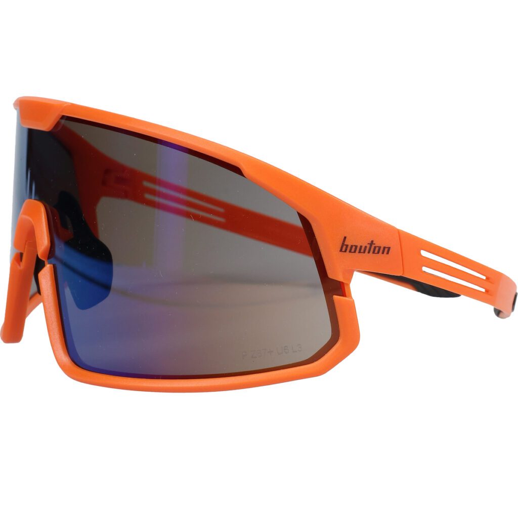 PIP Bouton® Optical Site Boss Enhanced Coverage Full Frame Safety Glasses, with Hi-Vis Orange Frame, Blue Mirror Plus PRO Lens, and Anti-Scratch Coating