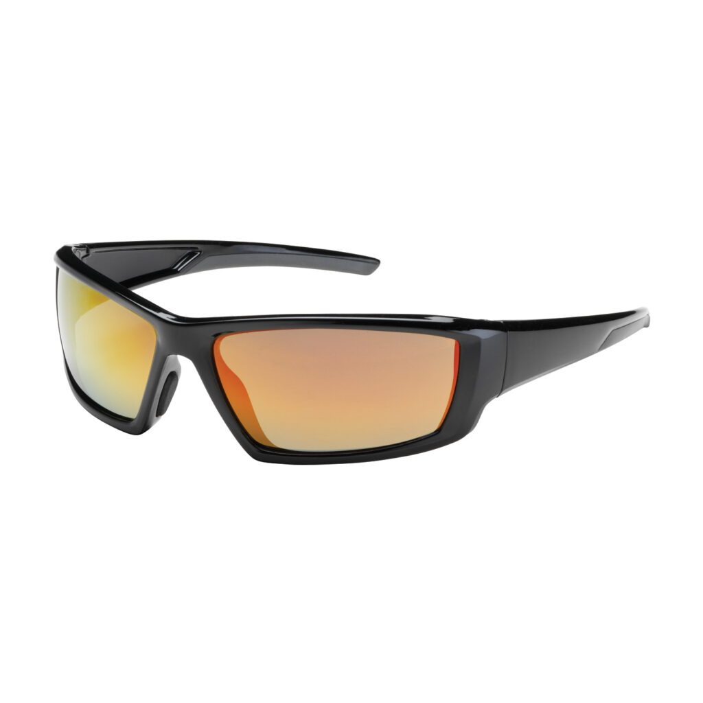 PIP Bouton® Optical Sunburst™ Full Frame Safety Glasses with Black Frame, Red Mirror Plus Lens and Anti-Scratch / Anti-Reflective Coating