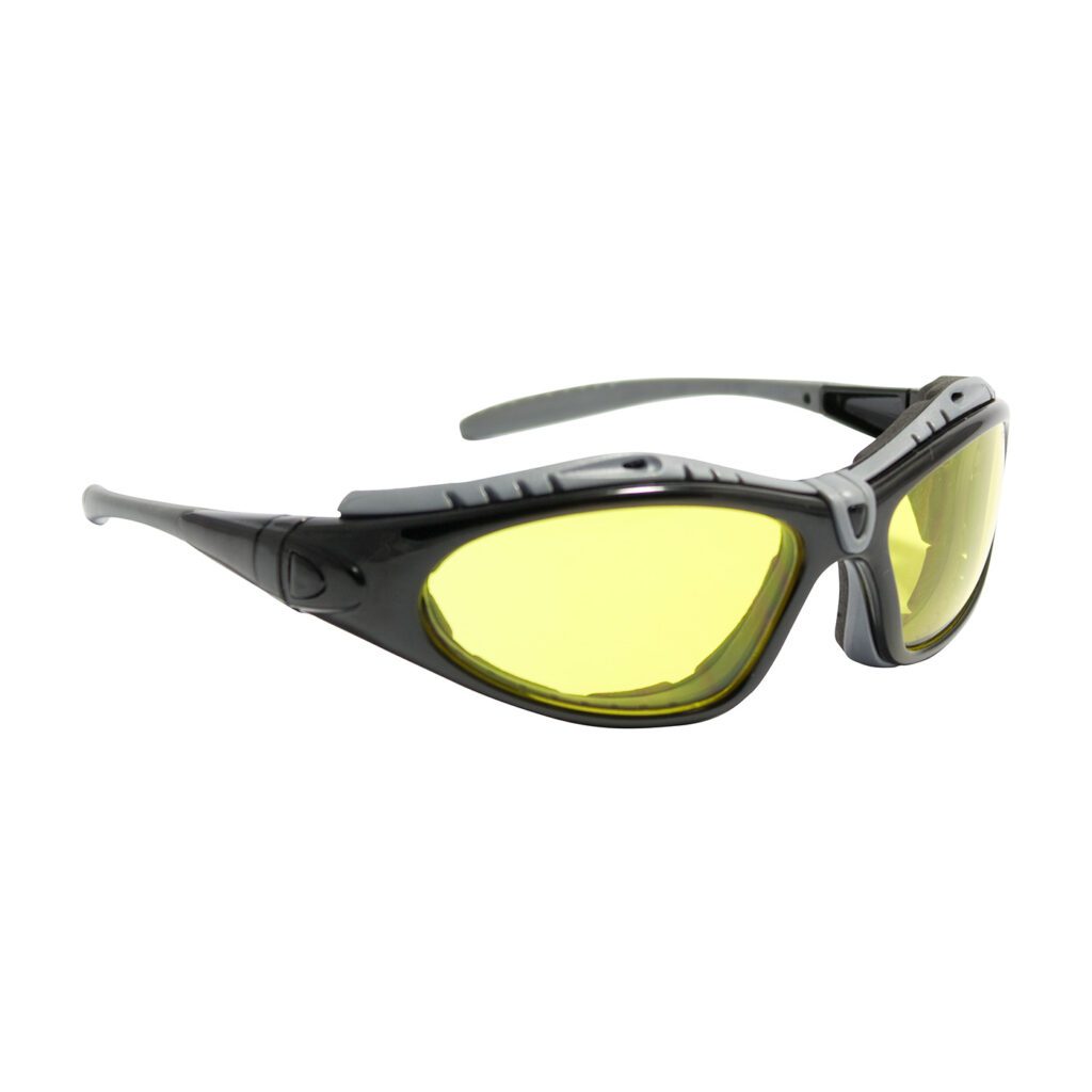 PIP Bouton® Optical Fuselage™ Full Frame Safety Glasses with Black Frame, Foam Padding, Amber Lens and Anti-Scratch / Anti-Fog Coating