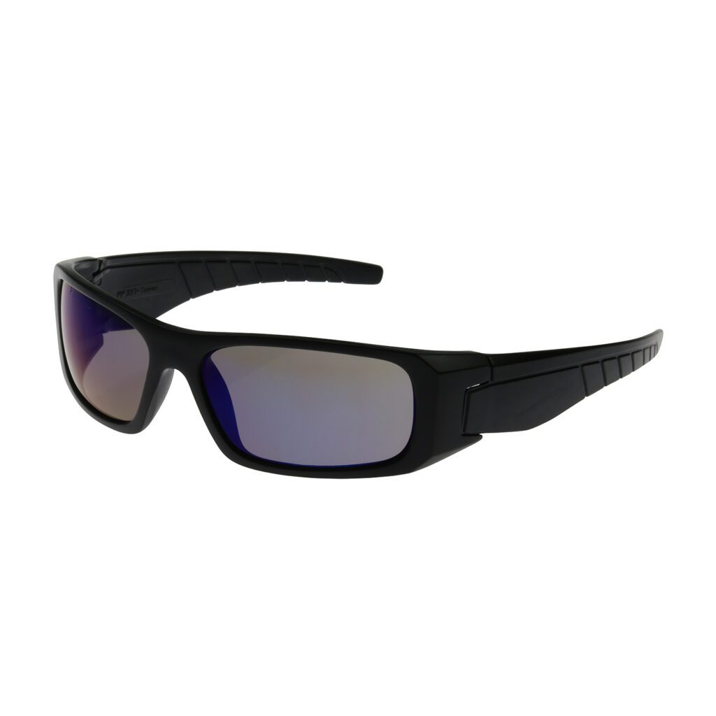 PIP Bouton® Optical Squadron™ Full Frame Safety Glasses with Black Frame, Blue Mirror Plus Lens and Anti-Scratch / Anti-Reflective Coating