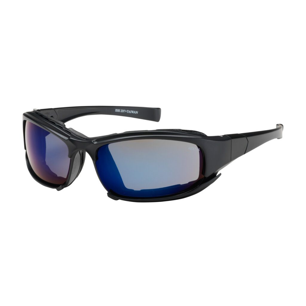 PIP Bouton® Optical Cefiro™ Full Frame Safety Glasses with Black Frame, Rubber Foam Padding, Blue Mirror Lens and Anti-Scratch / Anti-Fog Coating