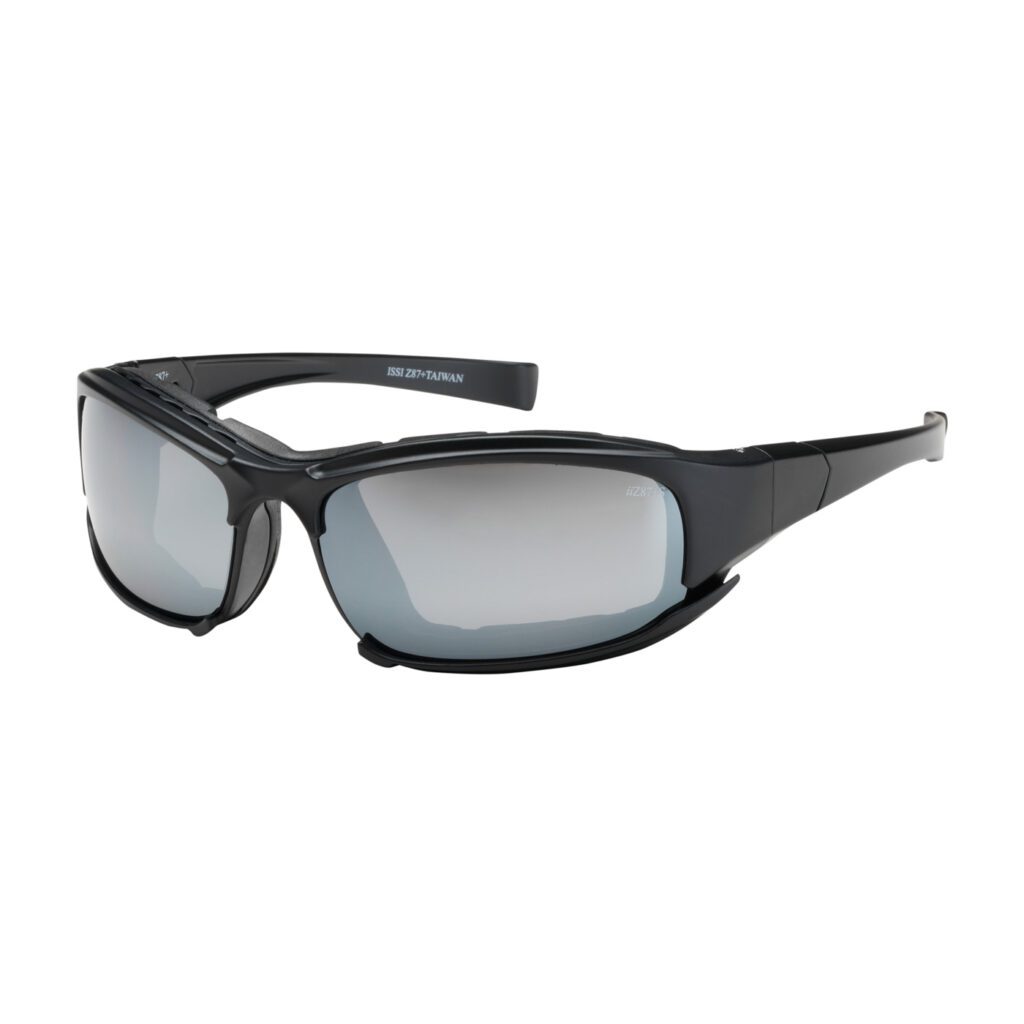 PIP Bouton® Optical Cefiro™ Full Frame Safety Glasses with Black Frame, Rubber Foam Padding, Silver Mirror Lens and Anti-Scratch / Anti-Fog Coating