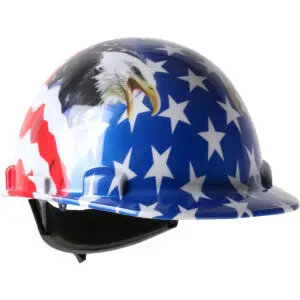 PIP® Dom™ Cap Style Smooth Dome Hard Hat with HDPE Shell, 4-Point Textile Suspension, Graphic Wrap and Wheel-Ratchet Adjustment