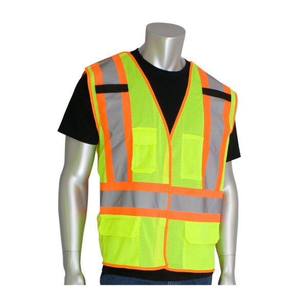 PIP® ANSI Type R Class 2 Two-Tone Five Pocket Breakaway Mesh Vest ...
