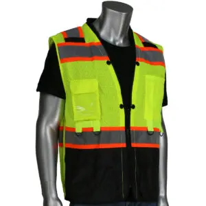 PIP® ANSI Type R Class 2 Two-Tone Twelve Pocket Tethering Vest with Ripstop Black Bottom Front and "D" Ring Access