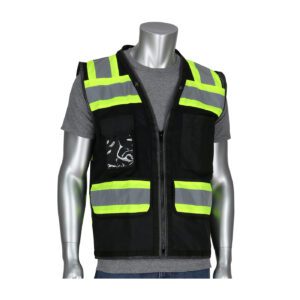 PIP® ANSI Type O Class 1 Black Two-Tone Eleven Pocket Tech-Ready Mesh Surveyors Vest
