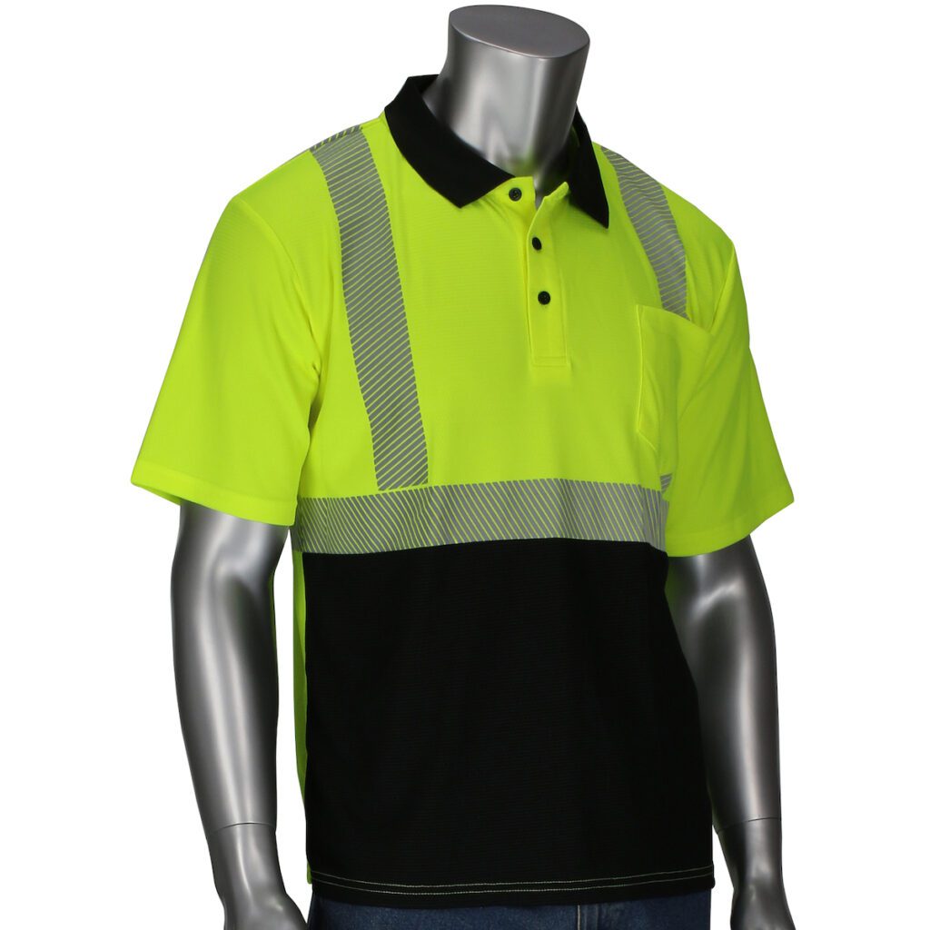 PIP® ANSI Type R Class 2 Polo Shirt with Performance Moisture Control Fabric and Black Bottom Front