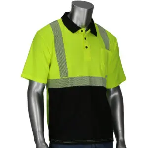 PIP® ANSI Type R Class 2 Polo Shirt with Performance Moisture Control Fabric and Black Bottom Front