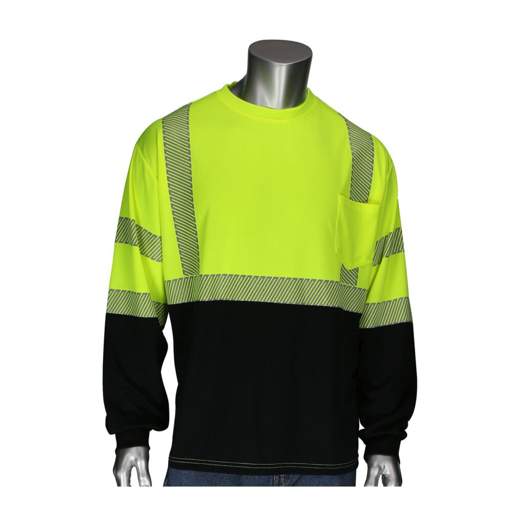 PIP® ANSI Type R Class 3 Long Sleeve T-Shirt with Black Bottom Front