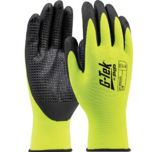 PIP G-Tek® Seamless Knit Hi-Vis Polyester Glove with Nitrile Coated Foam Grip on Palm & Fingers - 15 Gauge - Micro Dotted Grip