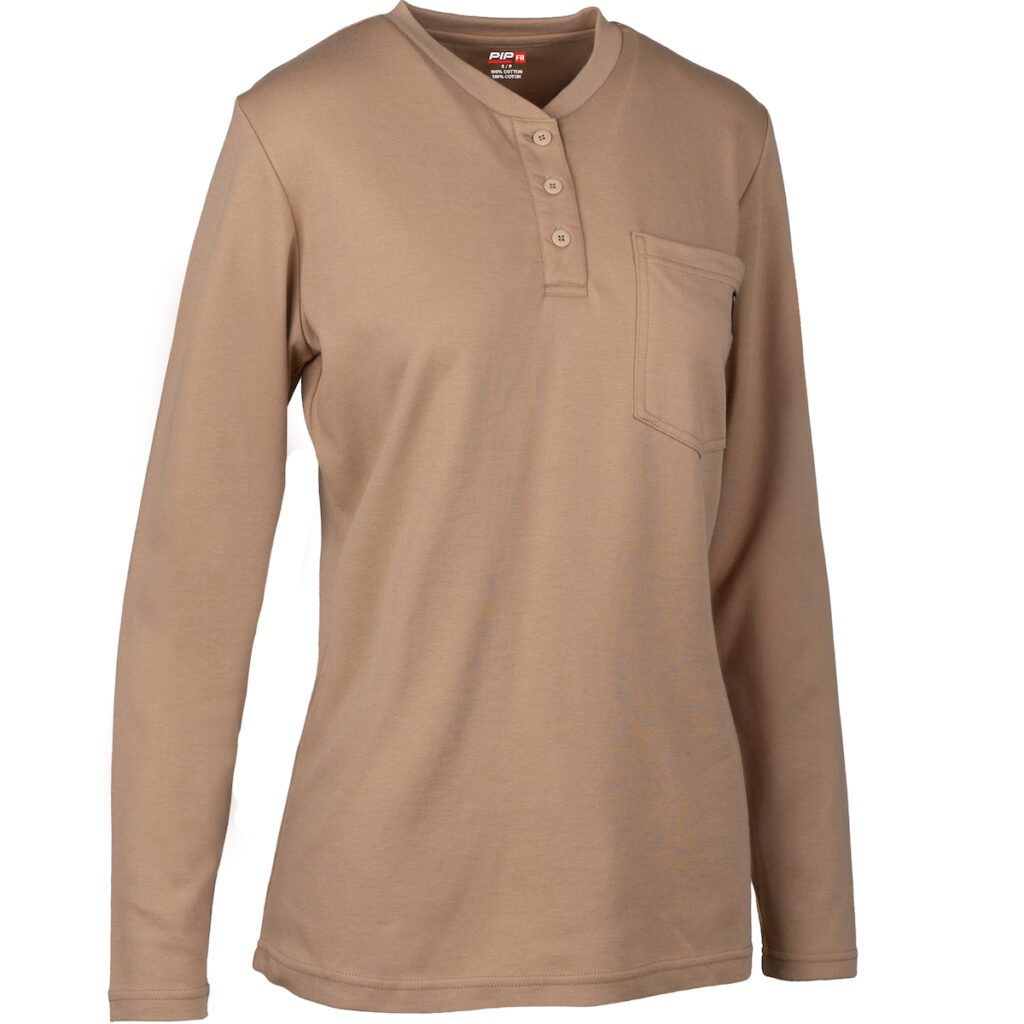 PIP® AR/FR Dual-Certified Women's Long Sleeve Henley - 10.6 cal/cm2