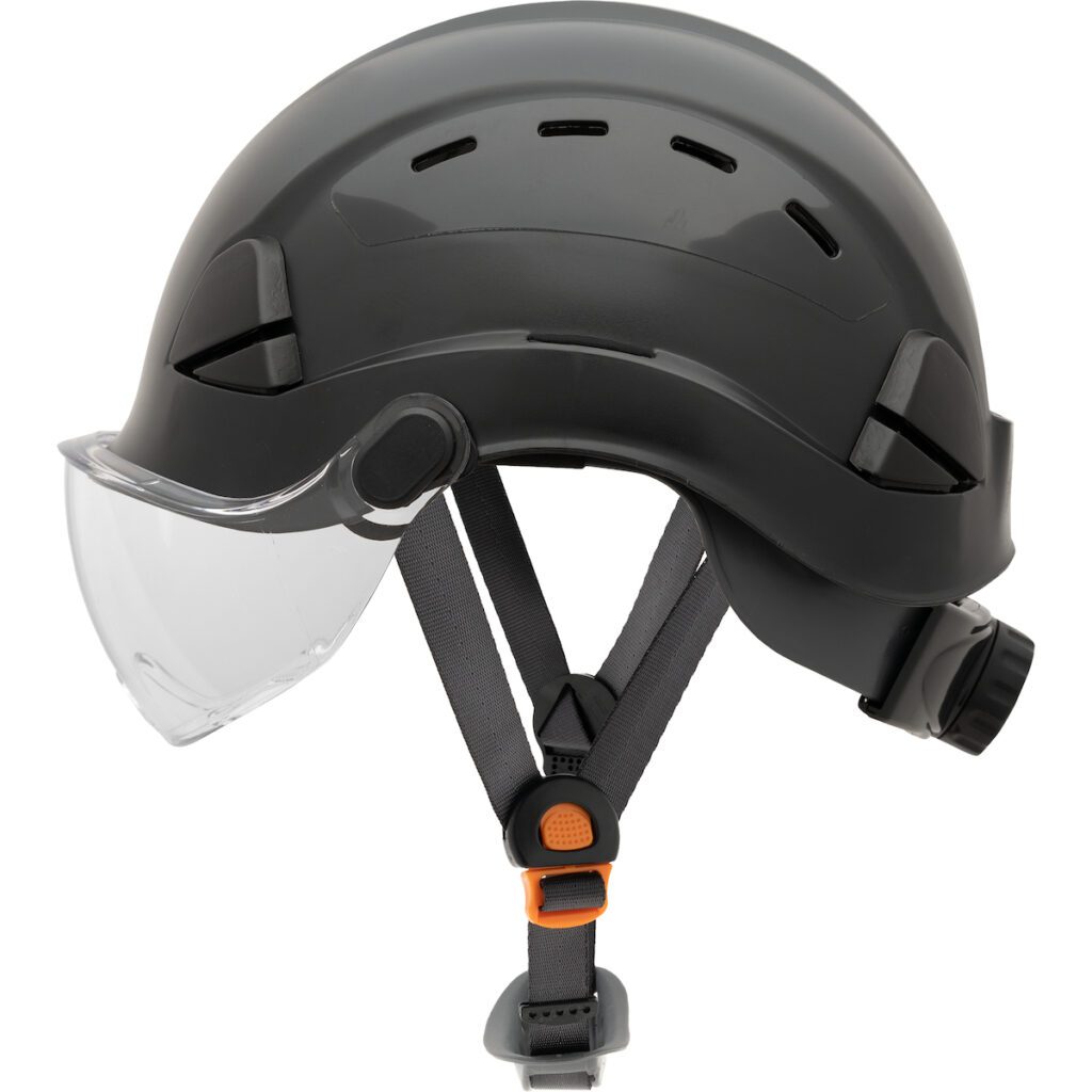 PIP Fibre-Metal® Type I Vented, Industrial Climbing Helmet with PC/ABS Shell, 6-Point Nylon Suspension, Wheel Ratchet Adjustment, Chinstrap and Pre-Installed PC Visor