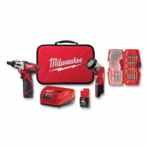 Milwaukee M12™ Screwdriver with Free LED Light and 40 Bit Set, 500 RPM, 12 V, 2 M12™ REDLITHIUM CP1.5 Battery Pack, M12™ Li-Ion Charger