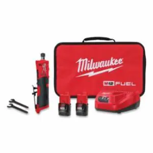 Milwaukee M12 FUEL™ 1/4 in Straight Die Grinder, 0.3 hp, 12 V, 20,000 RPM, Kit with 2-M12™ REDLITHIUM™ CP2.0 Battery Packs
