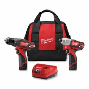 Milwaukee M12™ Cordless 2-Tool Combo Kit, 12V, 3/8 in Drl/Driver, 1/4 in Hex Imp Driver, (2) Batteries, Charger, (2) Belt Clips, Bag