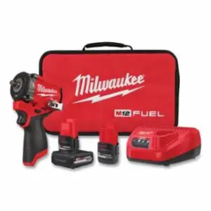 Milwaukee M12 FUEL™ Stubby Impact Wrench Kit w/ 2 Batteries, Charger, Bag