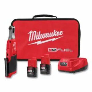 Milwaukee M12 FUEL™ High Speed Ratchet Kit, 35 ft·lb, 1/4 in Drive, w/2 Batteries, Charger and Bag