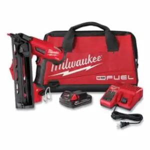 Milwaukee M18 FUEL™ Angled Finish Nailer, Kit, 16 ga, 1-1/4 in to 2-1/2 in Nail L, 20° Nail Collation Angle, With Battery and Charger