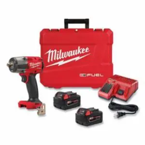 Milwaukee 2962 M18 FUEL™ 1/2 in Mid-Torque Impact Wrench, Pin Detent, 18 V, 2575 RPM, Incl Resistant Batteries/Charger/Case