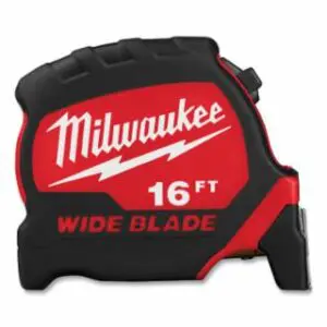 Milwaukee Wide Blade Tape Measure, 16 ft, SAE, Red/Black
