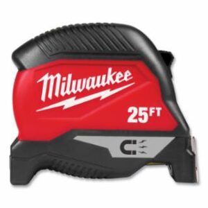 Milwaukee Magnetic Tape Measure, 25 ft, SAE, Double-Sided Printing, Steel Blade, Red/Black