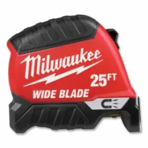 Milwaukee Wide Blade Tape Measure, 25 ft, SAE, Magnetic, Red/Black