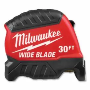 Milwaukee Wide Blade Tape Measure, 30 ft, SAE, Red/Black