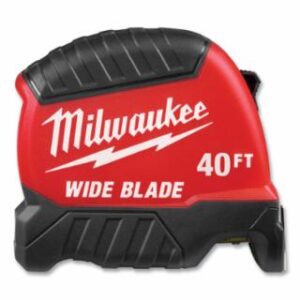 Milwaukee Wide Blade Tape Measure, 40 ft, SAE, Red/Black