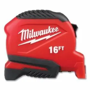 Milwaukee Compact Tape Measure, 16 ft, SAE, Single-Sided, Steel, Red/Black
