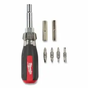 Milwaukee Screwdriver, Phillips/ Slotted/ Square Tips, #1/ #2/ 3/ 16 in/ 4 mm/ SQ1 and SQ2 Tip Size