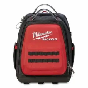 Milwaukee PACKOUT™ Backpack, 1680D Ballistic Material, 48 Pockets, Black/Red, Includes Jab Saw Pkt/Sternum Strap/Tape Measure Clip
