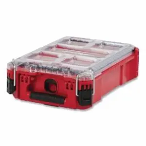 Milwaukee PACKOUT™ Compact Oraganizer, 4 Small Bins, 1 Large Bin, 8 in W x 12 in D, 3.9 in H, Red