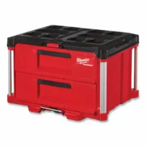 Milwaukee PACKOUT™ Multi-Drawer Tool Box, 2-Drawer, 50 lb Weight Cap, 22.2 in W x 16.3 in D x 14.3 in H, Polypropylene, Red/Blk