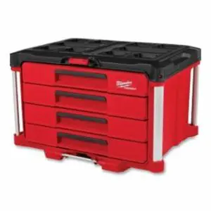 Milwaukee PACKOUT™ Multi-Drawer Tool Box, 4-Drawer, 50 lb Weight Cap, 22.2 in W x 16.3 in D x 14.3 in H, Polypropylene, Red/Blk