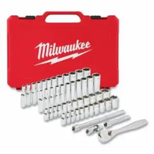 Milwaukee Ratchet/Socket Set, 50 Pc, 1/4 in Drive Size, 6 points, SAE/Metric
