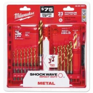 Milwaukee SHOCKWAVE™ RED HELIX™ Titanium Drill Bit Set, 23 Pc, 1/16 in to 3/8 in Cut Diameter
