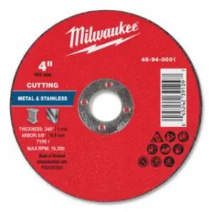 Milwaukee Metal Cut Off Wheel Type 1, 4 in dia, 0.04 in Thickness, 5/8 in Arbor dia, 60 Grit, Aluminum Oxide