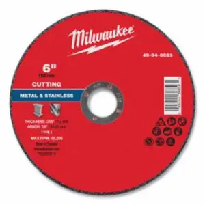 Milwaukee Metal Cut Off Wheel Type 1, 6 in dia, 0.045 in Thickness, 7/8 in Arbor dia, 46 Grit, Aluminum Oxide, 25/PK