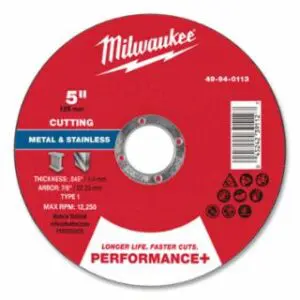 Milwaukee Performance+ Metal Cut Off Wheel Type 1, 5 in dia, 0.045 in Thickness, 7/8 in Arbor dia, A60T Grit, Aluminum Oxide