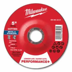 Milwaukee Type 27 Performance+ Metal Cut Off Wheel, 5 in dia, 0.045 in Thickness, 7/8 in Arbor dia, 46 Grit, Advanced Aluminum Oxide