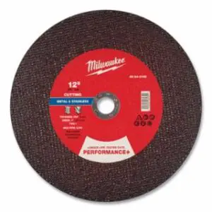 Milwaukee Performance+ Metal Cut Off Wheel Type 1, 12 in dia, 7/64 in Thickness, 1 in Arbor dia, 30 Grit, Aluminum Oxide