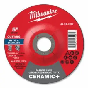 Milwaukee Type 27 Ceramic+ Metal Cut Off Wheel, 5 in dia, 0.045 in Thickness, 7/8 in Arbor dia, 46 Grit, Ceramic
